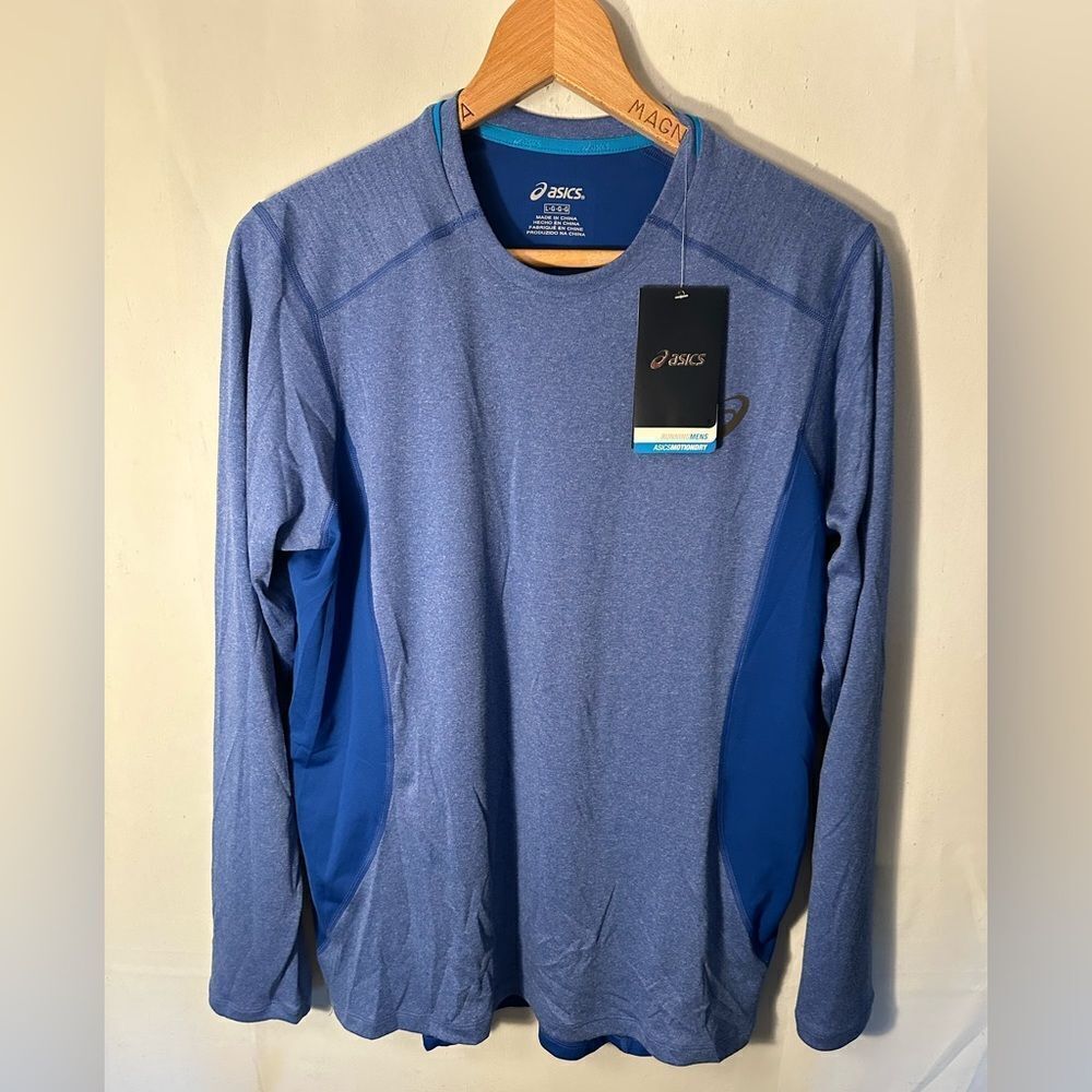 NWT ASICS MotionDry Long Sleeve Running Shirt Blue Size Large Vented Dri-fit